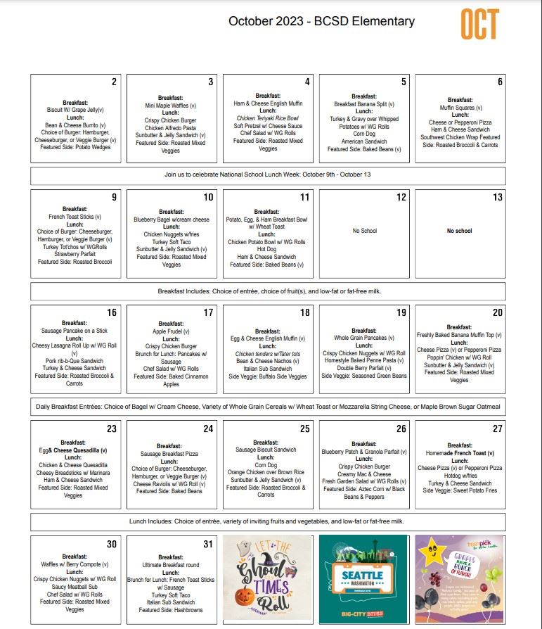 October Lunch Menu